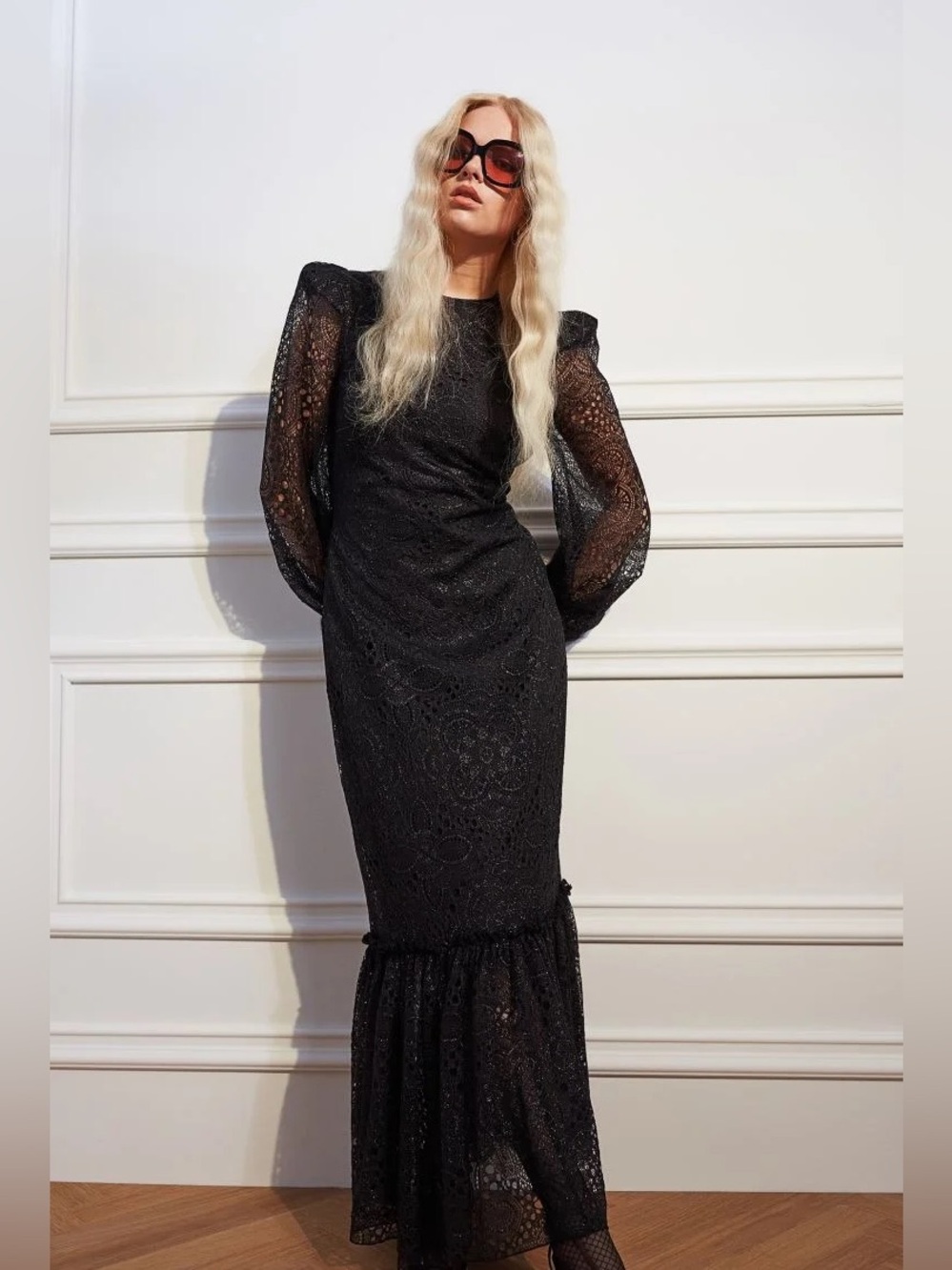 The Vampire’s Wife x H&M Night Whisperer Black Metallic Lace Maxi Dress